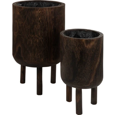 Afbeelding van J Line bloempot Op Voet Paulownia hout bruin large Ø 32.00 cm