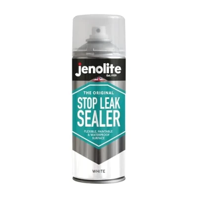 Afbeelding van JENOLITE Afdichtingsspray tegen lekken wit waterdichte afdichting vult en stopt dakgoten, platte daken, afdalingen, ramen 400 ml