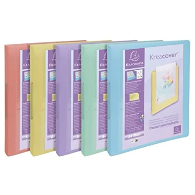 Afbeelding van Exacompta Ref. 54779E 1 set van 5 halfstijve Kreacover pastelmappen transparant polypropyleen 2 ringen Ø 30 mm buitenformaat 32 x 26,8 cm