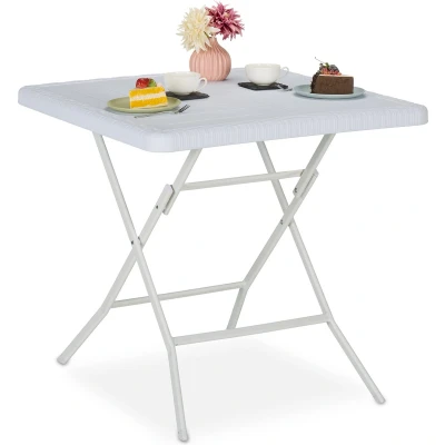 Afbeelding van Relaxdays tuintafel met houtlook inklapbaar kunststof &amp; staal 74 x 78 cm tuin wit