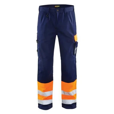 Image de Pantalon haute visibilité orange fluorescent/marine, poche extra large