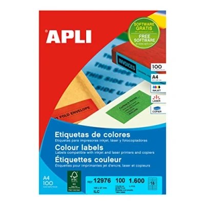 Afbeelding van Apli Gekleurde etiketten ft 105 x 37 mm (b h), geel, 1.600 stuks, 16 per blad, doos van 100 blad etiket