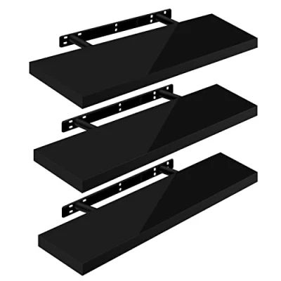 Afbeelding van WOLTU RG9480sz 3 Set van zwevende wandplanken glanzend hout, voor slaapkamer, woonkamer, keuken, zwart, 80 x 22,9 3,8 cm