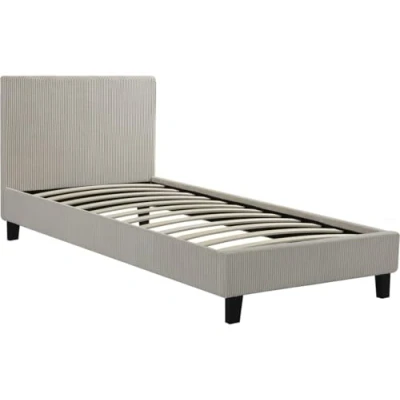 Afbeelding van Eenpersoonsbed velours ribfluweel hoofdbord bed &quot;Ambre&quot; 90 x 190 cm Beige lichtbruin