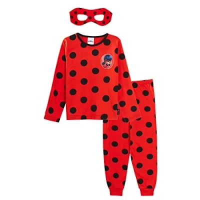 Afbeelding van Lange verkleedpyjama voor kinderen, meisjes, Miraculous, de avonturen van Ladybug en zwarte kat met masker, Rood