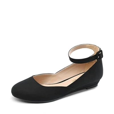 Afbeelding van DREAM PAIRS REVONA E Elegante platte ballerina&#039;s met bandjes voor dames, Zwart suède.