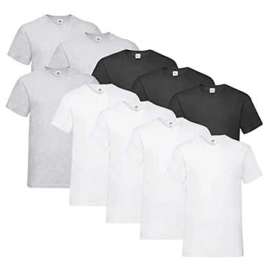 Afbeelding van Fruit of the Loom Valueweight T shirt voor heren (10 stuks), 4 x wit, 3 zwart, grijs + 1 Hlkauf blok