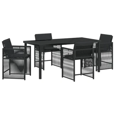 Afbeelding van vidaXL 5 delige Tuindining Set met Kussens Zwart Poly Rattan