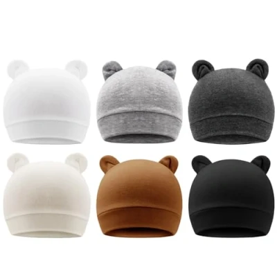 Afbeelding van DRESHOW Babymuts voor pasgeborenen, peuters, zacht, schattig, gebreid, baby&#039;s, jongens, kinderen, muts, 0 6 maanden, stuks Bear Ears babyhoedjes: set B03UK