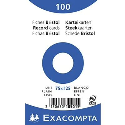 Image de Paquet 100 fiches bristol format sous film blanc uni non perfore 75x125mm