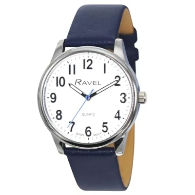 Afbeelding van Ravel PLUS Japans analoog kwartshorloge, extra lang, uniseks, armband van microvezelleer, RP, blauw/zilvertint, horlogekast 40mm