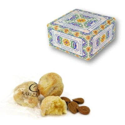 Afbeelding van Siciliaanse amandel petit fours in cadeaudoos (400gr). RAREZZE: typisch producten, cannoli, amandelspijs, cassate, van AMBACHTELIJK banketbakkerij.