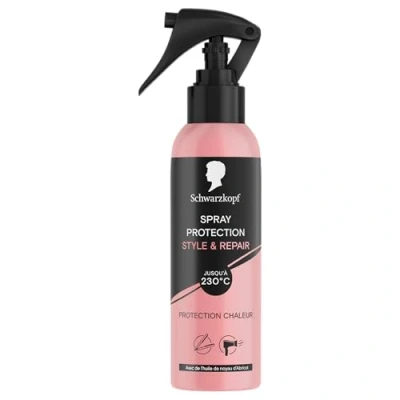 Image de SCHWARZKOPF, Spray Protection 230C, Style &amp; Repair, chaleur, Formule à l&#039;huile de noyau d&#039;Abricot, Végane, Coiffage et soin, Cheveux sensibilisés par la Pointes fourchues, 150ml