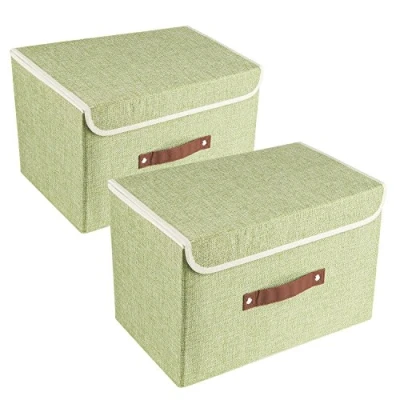 Afbeelding van TYEERS Opbergdoos met deksel, opvouwbaar, wasbaar, 38 x 25 cm, 2 stuks, groen