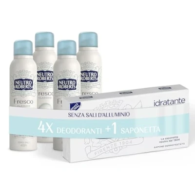 Afbeelding van Neutro Roberts, Klassieke frisse deodorantspray, geen aluminiumzouten, vlekken, met pure glycerineolie, deodorant voor mannen en vrouwen, dermatologisch getest, 48 uur 4 stuks van 150 ml