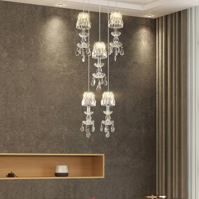 Afbeelding van Lucande hanglamp 5lichts glas, kristal, ijzer helder, chroom Inclusief lichtbronnen
