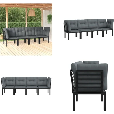 Afbeelding van 4 delige Loungeset poly rattan zwart en grijs