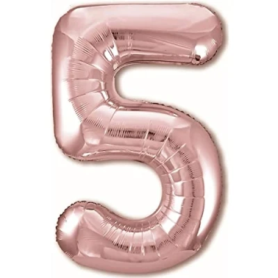 Afbeelding van Ballon 5e Verjaardag Nummer 5 Rozegoud XXL Gigantische Folieballon 100 cm Decoratie Meisjes Ballonnummer Deco voor Verjaardag. Vliegt met Helium.