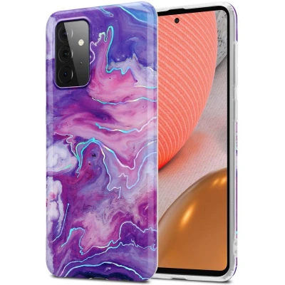 Afbeelding van Cadorabo Hoesje geschikt voor Samsung Galaxy A72 4G / 5G in Paars Roze Marmer No. 19 Beschermhoes gemaakt van TPU siliconen Case Cover met mozaïek motief