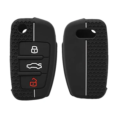Afbeelding van kwmobile autosleutel hoesje geschikt voor Audi 3 knops hoes Siliconen behuizing Auto sleutel case met honingraat Sleuteletui in zwart / wit