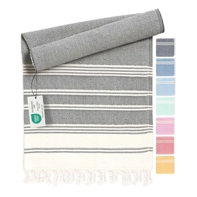Afbeelding van Hamam Strandhanddoek Fouta strand van 100% gerecycled katoen Turkse handdoek, sneldrogend, fouta, pestemal badhanddoek, ideaal als XXL strandlaken, antraciet, 100 x 200 cm Diamond