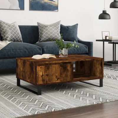 Afbeelding van Salontafel 90x60x35 cm bewerkt hout gerookt eikenkleurig