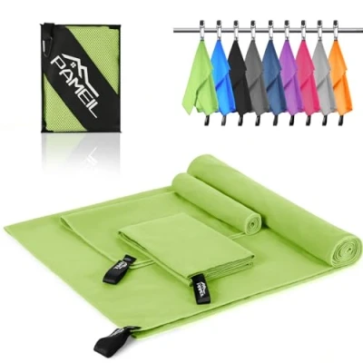 Afbeelding van Pameil Microvezel strandhanddoek, XXL 160 x 80 cm + 2 kleine handdoeken 40 met netzak, sneldrogend en zandvrij, ideaal voor op het strand