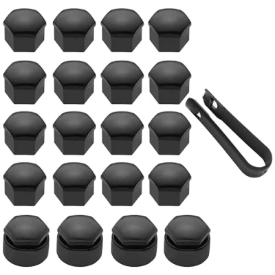 Afbeelding van LICQIC 20 stuks 17 mm autowielmoerdoppen (16 x standaard doppen, 4 afsluitbaar), universele wielboutafdekkingen met demontagegereedschap, zwart