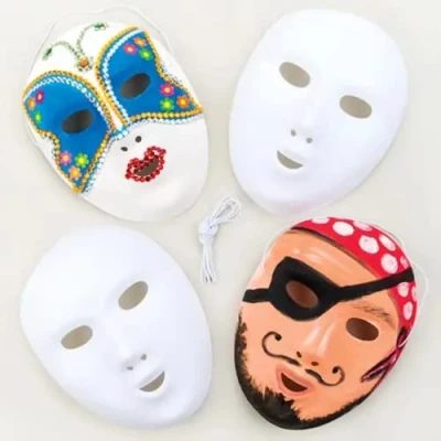 Afbeelding van Baker Ross Gevlokte maskers plastic met speciale oppervlaktecoating om te beschilderen en decoreren voor kinderen (8 stuks)