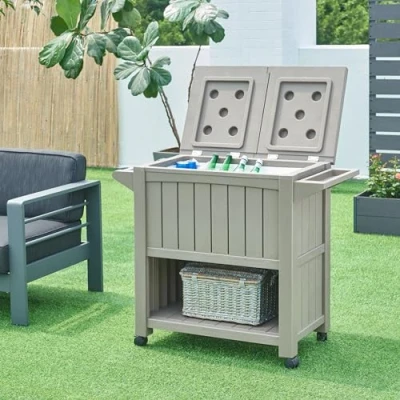 Afbeelding van Trolley Arsita serveerwagen voor buiten 102x47x87 cm beige en houtkleurig casa.pro