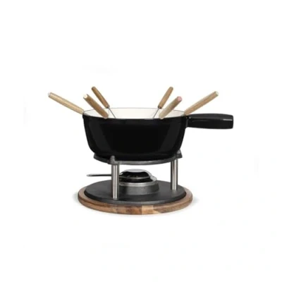 Afbeelding van Traditionele fondueset MEN426C 6 personen, 2,6 l, geëmailleerde gietijzeren pantel, acaciasokkel
