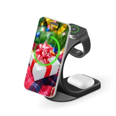 Afbeelding van MMOBIEL Magnetisch laadstation, compatibel met iPhone, Apple Watch en AirPods 3 in 1 laadstation 18 W snellader draadloos Qi Magsafe inductielader zwart