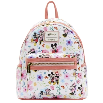 Afbeelding van Loungefly Disney Mickey Minnie Mouse Mini rugzak, AOP, bloemenpatroon, Meerkleurig, mini, rugzak
