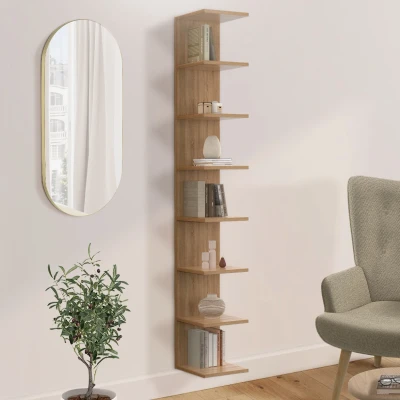 Image de Etagère murale suspendue double position CHIARA 8 étagères façon hêtre 190 cm