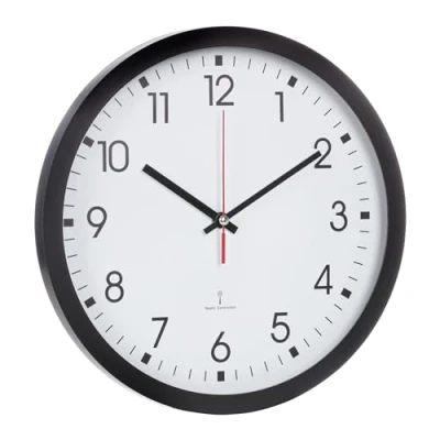 Afbeelding van TFA Dostmann 60.3522 radiogestuurde analoge wandklok met secondewijzer, glazen deksel, grote wijzerplaat, diameter 30 cm, zwart