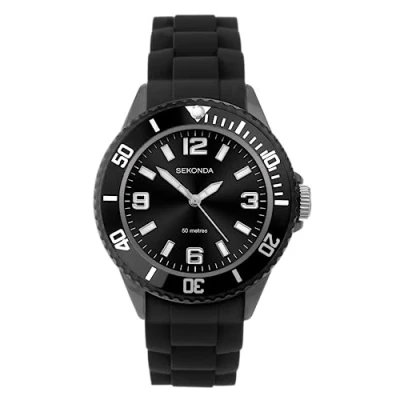 Afbeelding van Sekonda Kids Quartz horloge, analoog klassiek display en siliconen band, zwart/zwart, riem, Riem