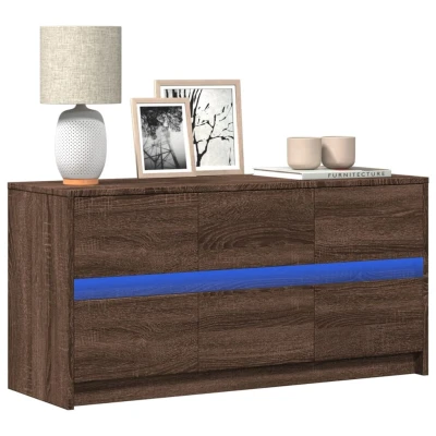 Afbeelding van Tv meubel met LED 100x34x50 cm bewerkt hout bruin eikenkleurig