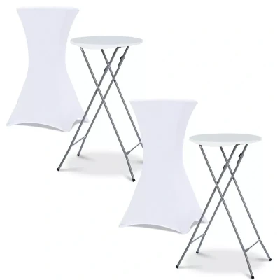 Afbeelding van Lot de 2 tables hautes pliantes 105 CM et housses blanches