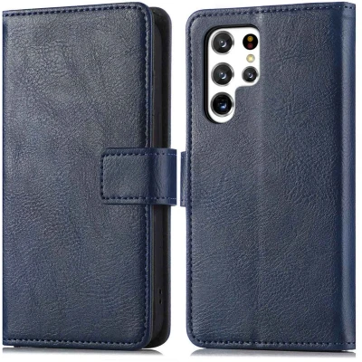 Afbeelding van iMoshion Hoesje Geschikt voor Samsung Galaxy S22 Ultra Met Pasjeshouder Luxe Bookcase Donkerblauw