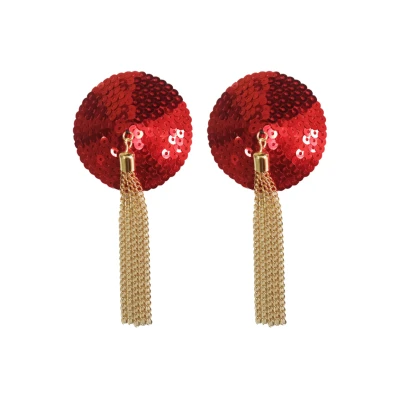 Afbeelding van Kinky Diva Sequin Nipple Covers with Chain Rood
