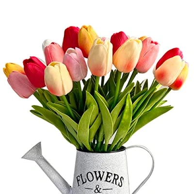 Afbeelding van 24 stuks kunstbloemen, meerkleurig, latex, realistisch gevoel, voor bruiloftsboeketten, babyshower, woondecoratie
