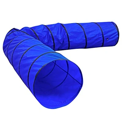 Image de lionto tunnel d’extérieur robuste pour grands &amp; petits chiens, 500x60 cm, de jeu pliable enfants avec piquets, en matériau résistant, d’agilité stable sac transport, bleu