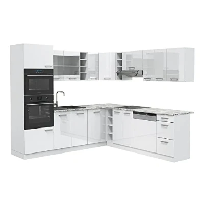 Afbeelding van Vicco &quot;R Line&quot; hoekkeuken, hoogglans wit/wit, 237 x 247 cm zonder werkblad