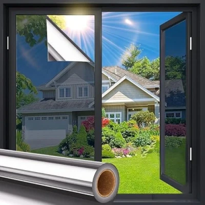 Afbeelding van Fueegue raamfolie, spiegelfolie, zelfklevend, bescherming tegen inkijk, zon, raam, van binnen, uv bescherming, voor thuis, badkamer, kantoor en woonkamer