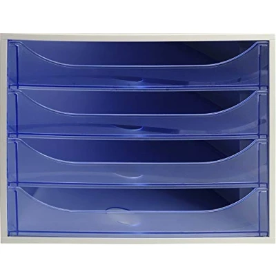 Image de EXACOMPTA 228610D EcoBox Caisson de 4 Tiroirs Linicolor Gris/Bleu glacé transparent