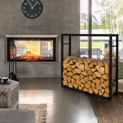 Afbeelding van Haardhoutrek 100x100x25 cm Zwart Metaal ML Design