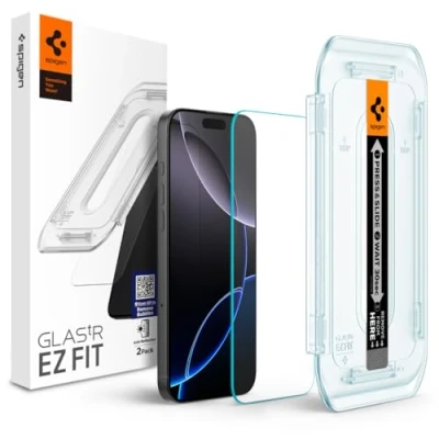 Afbeelding van Spigen Glas.tR EZ Fit gehard glas voor iPhone 16 Pro Max, 2 stuks, anti reflectie, eenvoudige installatie, hardheid 9H, krasbestendig, displaybescherming