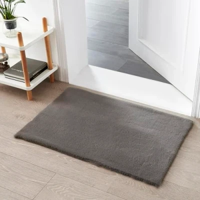 Afbeelding van Teppich Wölkchen Pluizig tapijt van kunstbont konijnenbont, kort bont, hoogpolig voor woonkamer of slaapkamer, bedtapijt donkergrijs 60 x 90 cm