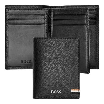 Afbeelding van HUGO BOSS Leren Kaarthoes Iconic Trifold Card Case Black Zwart