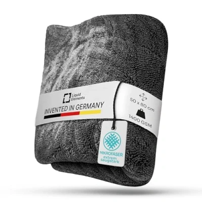Afbeelding van Liquid Elements Premium Black Hole XL droogdoek, 1400 g/m², 50 x 80 cm, microvezeldoek voor autoverzorging, extreem absorberend, pluisvrij en beschadigt de auto niet